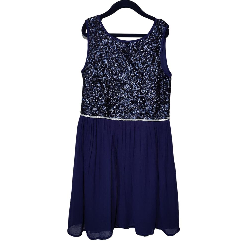 Johnnie B (Boden) Girls Sz 9-10Y Navy Blue Sequin Sleeveless Dress Party Sparkle